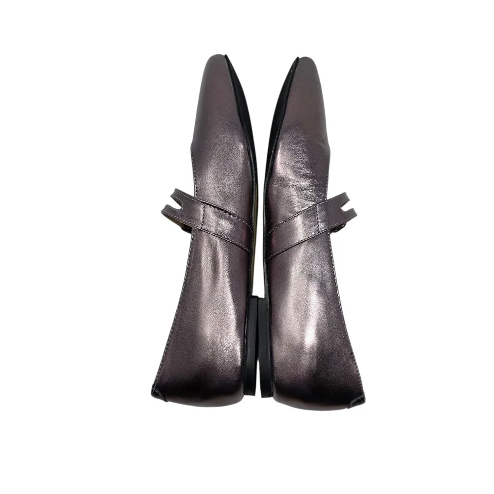 Trotters Emerald Pointed Toe Mary Jane Flats Pewter Metallic Leather 10 NIB $150